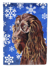 Load image into Gallery viewer, Boykin Spaniel Blue Snowflake Winter Flag Canvas House Size