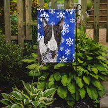 Load image into Gallery viewer, Bull Terrier Blue Snowflake Winter Garden Flag – Decorative Outdoor Yard Flag