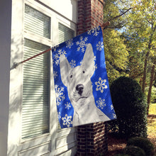 Load image into Gallery viewer, Bull Terrier Blue Snowflake Winter Flag Canvas House Size