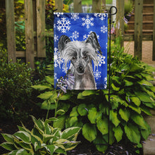 Load image into Gallery viewer, Chinese Crested Blue Snowflake Winter Garden Flag – Decorative Outdoor Yard Flag