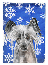 Load image into Gallery viewer, Chinese Crested Blue Snowflake Winter Garden Flag – Decorative Outdoor Yard Flag