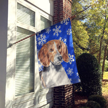 Load image into Gallery viewer, English Foxhound Blue Snowflake Winter Flag Canvas House Size