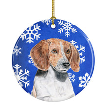 Load image into Gallery viewer, English Foxhound Winter Snowflakes Ornament - Round Ceramic Ornament – Artist-Designed Keepsake Decoration SC9607CO1