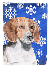 Load image into Gallery viewer, English Foxhound Blue Snowflake Winter Garden Flag – Decorative Outdoor Yard Flag