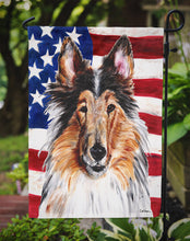 Load image into Gallery viewer, Collie with American Flag USA Garden Flag – Decorative Outdoor Yard Flag SC9622GF