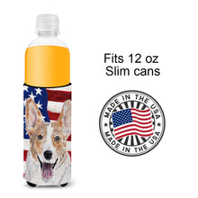 Load image into Gallery viewer, Cardigan Corgi with American Flag USA Slim Can Hugger – Fun &amp; Functional Drink Coolers SC9624MUK