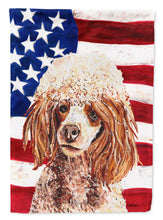 Load image into Gallery viewer, Red Miniature Poodle with American Flag USA Flag Canvas House Size SC9627CHF