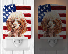 Load image into Gallery viewer, Red Miniature Poodle with American Flag USA Ceramic Night Light SC9627CNL