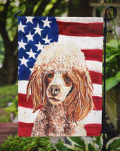 Load image into Gallery viewer, Red Miniature Poodle with American Flag USA Garden Flag – Decorative Outdoor Yard Flag SC9627GF