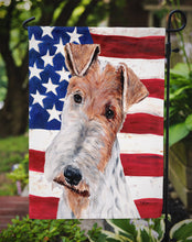 Load image into Gallery viewer, Wire Fox Terrier with American Flag USA Garden Flag – Decorative Outdoor Yard Flag SC9628GF