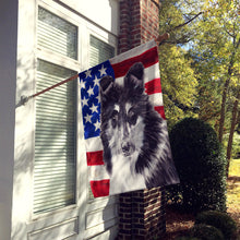 Load image into Gallery viewer, Black and White Collie with American Flag USA Flag Canvas House Size SC9630CHF