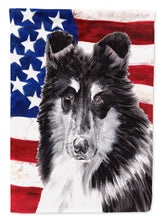 Load image into Gallery viewer, Black and White Collie with American Flag USA Flag Canvas House Size SC9630CHF