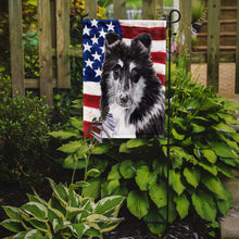 Load image into Gallery viewer, Black and White Collie with American Flag USA Garden Flag – Decorative Outdoor Yard Flag SC9630GF