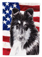 Load image into Gallery viewer, Black and White Collie with American Flag USA Garden Flag – Decorative Outdoor Yard Flag SC9630GF