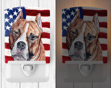 Load image into Gallery viewer, Staffordshire Bull Terrier Staffie with American Flag USA Ceramic Night Light SC9632CNL