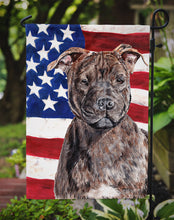 Load image into Gallery viewer, Staffordshire Bull Terrier Staffie with American Flag USA Garden Flag – Decorative Outdoor Yard Flag SC9633GF