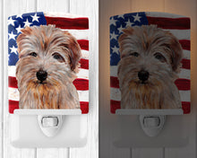 Load image into Gallery viewer, Norfolk Terrier with American Flag USA Ceramic Night Light SC9640CNL