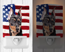 Load image into Gallery viewer, German Pinscher with American Flag USA Ceramic Night Light SC9644CNL