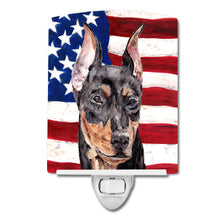 Load image into Gallery viewer, German Pinscher with American Flag USA Ceramic Night Light SC9644CNL