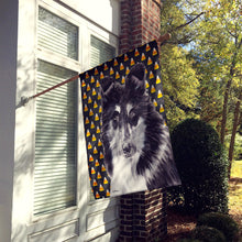 Load image into Gallery viewer, Black and White Collie Candy Corn Halloween Flag Canvas House Size SC9654CHF