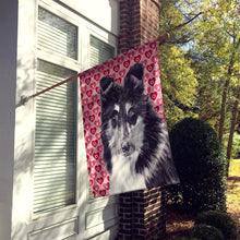 Load image into Gallery viewer, Black and White Collie Hearts and Love Flag Canvas House Size SC9702CHF