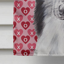 Load image into Gallery viewer, Black and White Collie Hearts and Love Flag Canvas House Size SC9702CHF