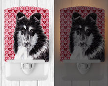 Load image into Gallery viewer, Black and White Collie Hearts and Love Ceramic Night Light SC9702CNL