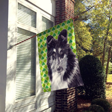 Load image into Gallery viewer, Black and White Collie Lucky Shamrock St. Patrick's Day Flag Canvas House Size SC9726CHF