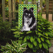 Load image into Gallery viewer, Black and White Collie Lucky Shamrock St. Patrick's Day Garden Flag - Outdoor Decorative Yard Flag