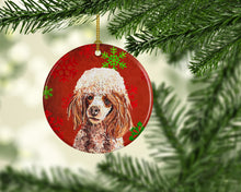 Load image into Gallery viewer, Red Miniature Poodle Red Snowflakes Holiday Ornament - Round Ceramic Ornament – Artist-Designed Keepsake Decoration SC9747CO1