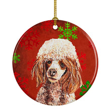 Load image into Gallery viewer, Red Miniature Poodle Red Snowflakes Holiday Ornament - Round Ceramic Ornament – Artist-Designed Keepsake Decoration SC9747CO1