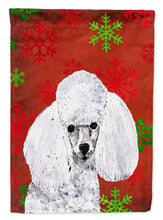 Load image into Gallery viewer, White Toy Poodle Red Snowflakes Holiday Flag Canvas House Size SC9749CHF