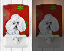 Load image into Gallery viewer, White Toy Poodle Red Snowflakes Holiday Ceramic Night Light SC9749CNL