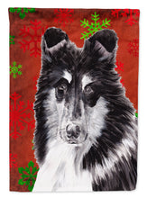 Load image into Gallery viewer, Black and White Collie Red Snowflakes Holiday Garden Flag – Decorative Outdoor Yard Flag SC9750GF