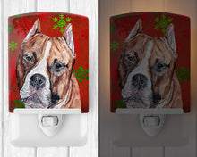 Load image into Gallery viewer, Staffordshire Bull Terrier Staffie Red Snowflakes Holiday Ceramic Night Light SC9752CNL