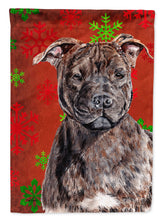 Load image into Gallery viewer, Staffordshire Bull Terrier Staffie Red Snowflakes Holiday Flag Canvas House Size SC9753CHF