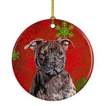Load image into Gallery viewer, Staffordshire Bull Terrier Staffie Red Snowflakes Holiday Ceramic Ornament SC9753CO1