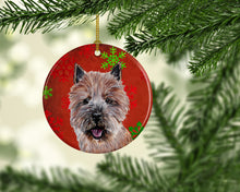 Load image into Gallery viewer, Norwich Terrier Red Snowflakes Holiday Ornament - Round Ceramic Ornament – Artist-Designed Keepsake Decoration SC9758CO1