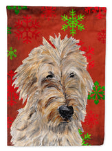 Load image into Gallery viewer, Golden Doodle 2 Red Snowflakes Holiday Flag Canvas House Size SC9763CHF
