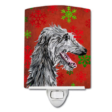 Load image into Gallery viewer, Scottish Deerhound Red Snowflakes Holiday Ceramic Night Light SC9765CNL