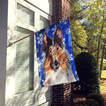 Load image into Gallery viewer, Collie Winter Snowflakes Flag Canvas House Size SC9766CHF