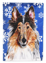 Load image into Gallery viewer, Collie Winter Snowflakes Flag Canvas House Size SC9766CHF