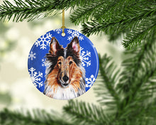 Load image into Gallery viewer, Collie Winter Snowflakes Ornament - Round Ceramic Ornament – Artist-Designed Keepsake Decoration SC9766CO1