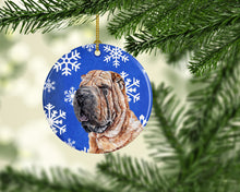 Load image into Gallery viewer, Shar Pei Winter Snowflakes Ornament - Round Ceramic Ornament – Artist-Designed Keepsake Decoration SC9767CO1