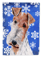 Load image into Gallery viewer, Wire Fox Terrier Winter Snowflakes Flag Canvas House Size SC9772CHF