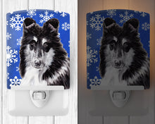 Load image into Gallery viewer, Black and White Collie Winter Snowflakes Ceramic Night Light SC9774CNL