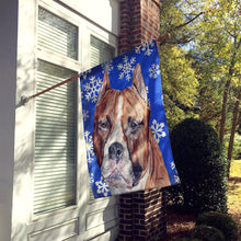 Load image into Gallery viewer, Staffordshire Bull Terrier Staffie Winter Snowflakes Flag Canvas House Size SC9776CHF