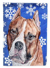 Load image into Gallery viewer, Staffordshire Bull Terrier Staffie Winter Snowflakes Flag Canvas House Size SC9776CHF