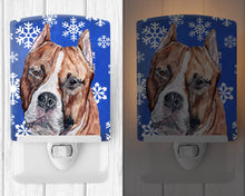 Load image into Gallery viewer, Staffordshire Bull Terrier Staffie Winter Snowflakes Ceramic Night Light SC9776CNL