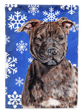 Load image into Gallery viewer, Staffordshire Bull Terrier Staffie Winter Snowflakes Flag Canvas House Size SC9777CHF